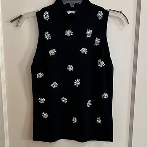 Sleeveless Black Embellished Mock Neck Top